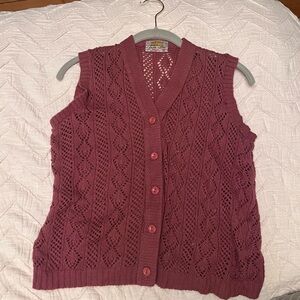 Vintage Double Lion knit pink/purple vest 90s Hong Kong medium diamond sweater